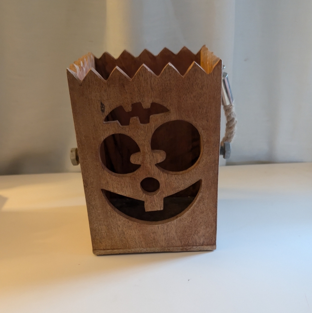Frankenstein Wooden Halloween Lantern with Rope Handle